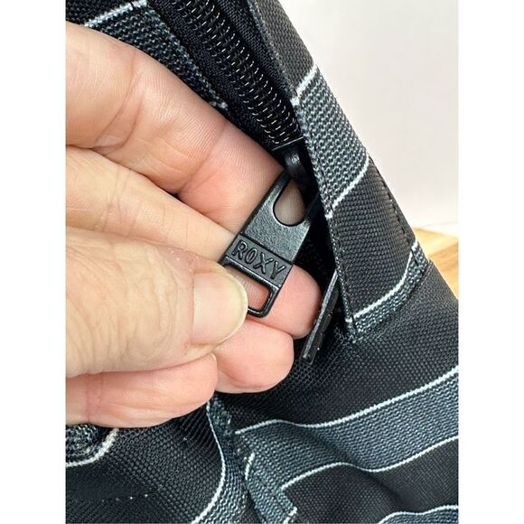 Roxy Sugar Baby Double Striped Blue Canvas Backpack Back Pack - Picture 8 of 12